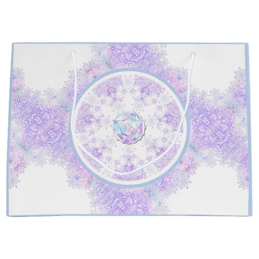 leichte lila Schneeflocke & glitzerndes Herz Große Geschenktüte (Vorderseite)
