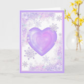 leichte lila Schneeflocke & glitzerndes Herz Karte (Gelbe Blume)