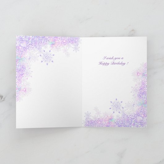 leichte lila Schneeflocke & glitzerndes Herz Karte (Innenseite)