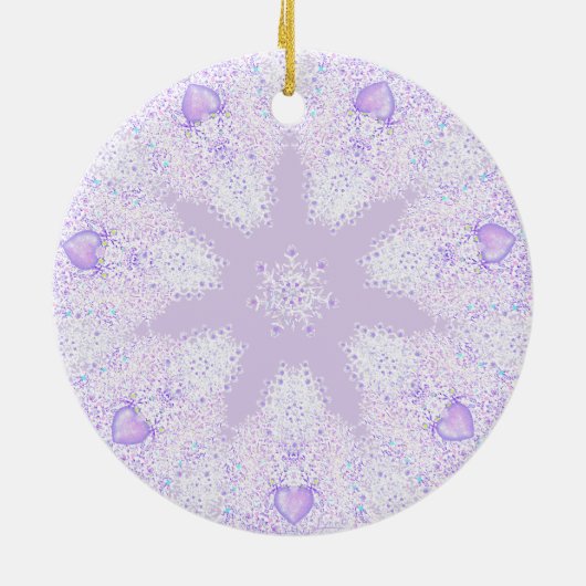 leichte lila Schneeflocke & glitzerndes Herz Keramik Ornament (Hinten)