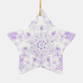leichte lila Schneeflocke & glitzerndes Herz Keramik Ornament