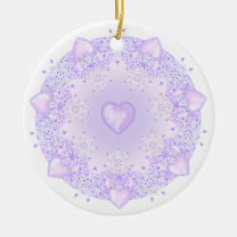leichte lila Schneeflocke & glitzerndes Herz Keramik Ornament