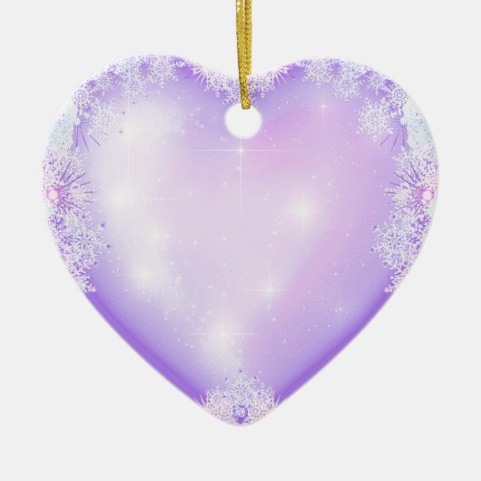 leichte lila Schneeflocke & glitzerndes Herz Keramik Ornament (Vorne)