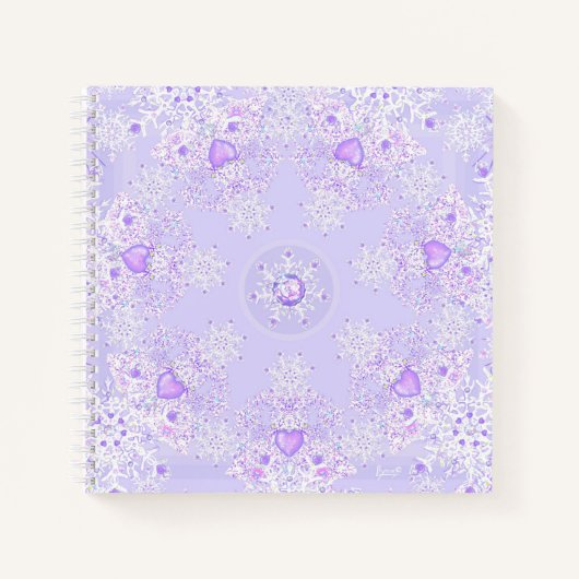 leichte lila Schneeflocke & glitzerndes Herz Notizblock (Vorderseite)