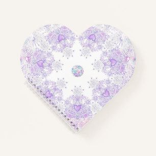 leichte lila Schneeflocke & glitzerndes Herz Notizblock