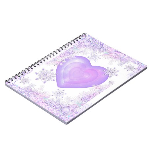 leichte lila Schneeflocke & glitzerndes Herz Notizblock (Linke Seite)