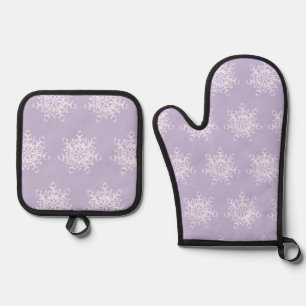 leichte lila Schneeflocke & glitzerndes Herz Ofenhandschuh & Topflappen-Set