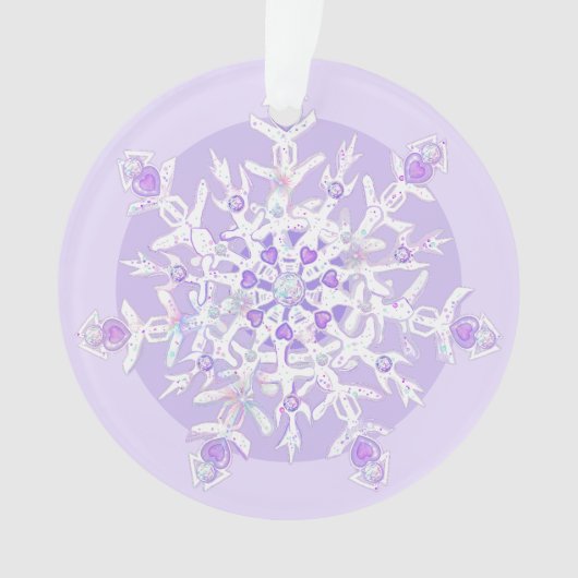 leichte lila Schneeflocke & glitzerndes Herz Ornament (Vorderseite)