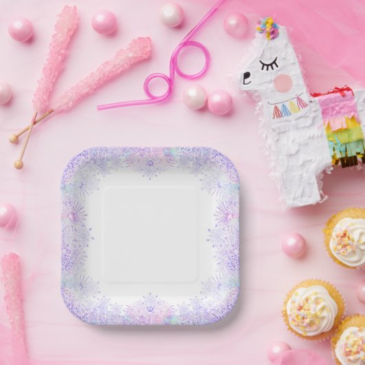 leichte lila Schneeflocke & glitzerndes Herz Pappteller (Party)
