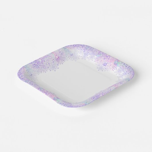 leichte lila Schneeflocke & glitzerndes Herz Pappteller (Gewinkelt)