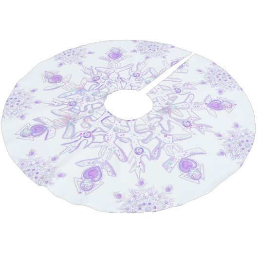 leichte lila Schneeflocke & glitzerndes Herz Polyester Weihnachtsbaumdecke (Schrägansicht)