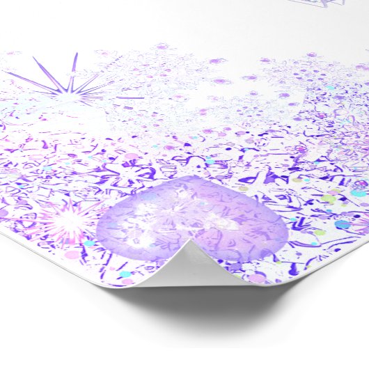leichte lila Schneeflocke & glitzerndes Herz Poster (Ecke)