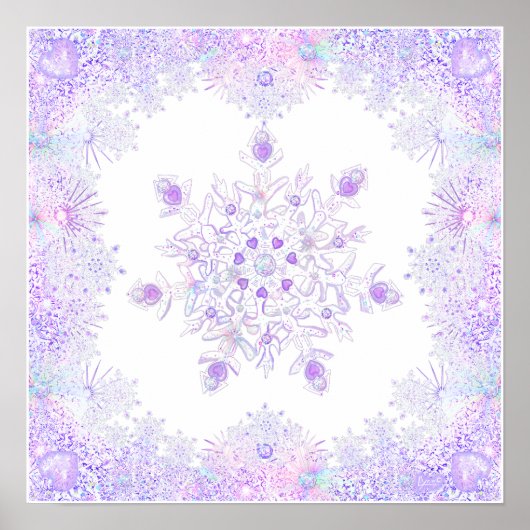 leichte lila Schneeflocke & glitzerndes Herz Poster (Vorne)
