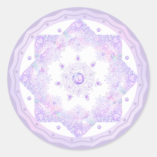 leichte lila Schneeflocke & glitzerndes Herz Runder Aufkleber (Vorderseite)