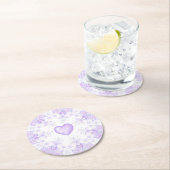 leichte lila Schneeflocke & glitzerndes Herz Runder Pappuntersetzer (Vor Ort)