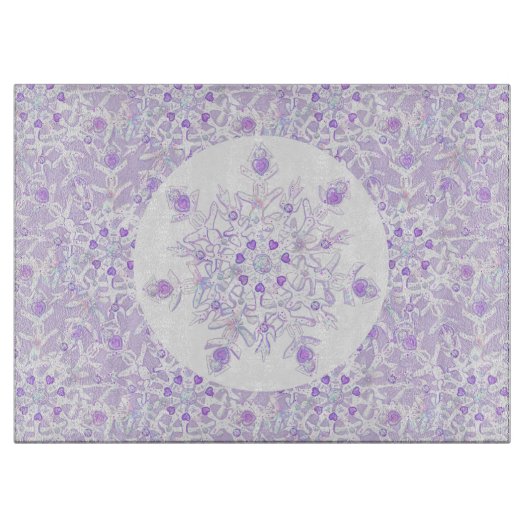 leichte lila Schneeflocke & glitzerndes Herz Schneidebrett (Vorderseite)