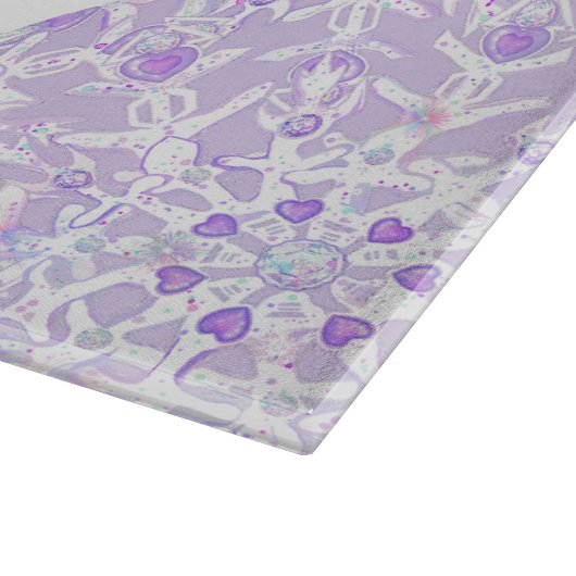 leichte lila Schneeflocke & glitzerndes Herz Schneidebrett (Ecke)