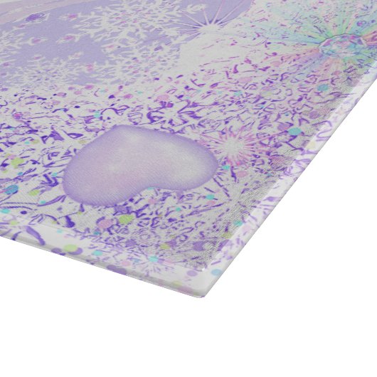 leichte lila Schneeflocke & glitzerndes Herz Schneidebrett (Ecke)