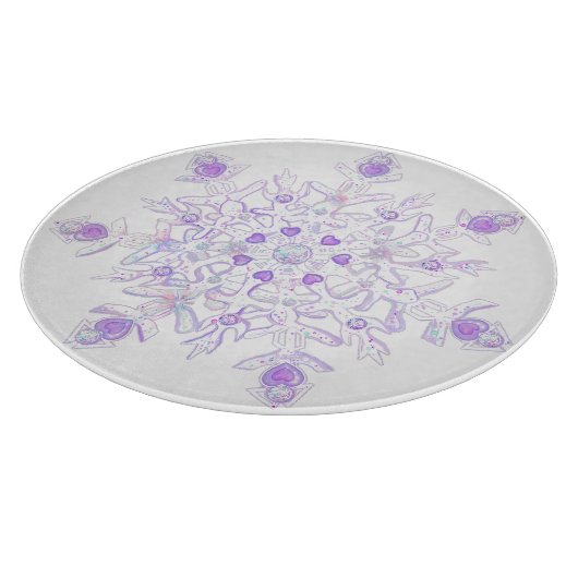 leichte lila Schneeflocke & glitzerndes Herz Schneidebrett (Ecke)