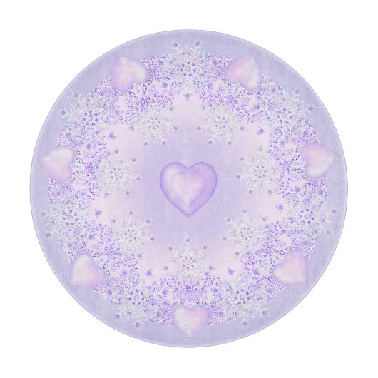 leichte lila Schneeflocke & glitzerndes Herz Schneidebrett (Vorderseite)