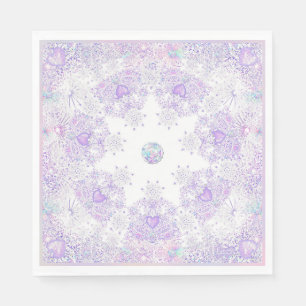 leichte lila Schneeflocke & glitzerndes Herz Serviette