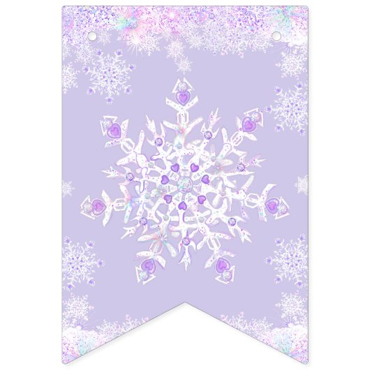 leichte lila Schneeflocke & glitzerndes Herz Wimpelkette (Erste Fahne)