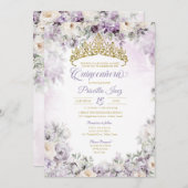 Leichte Lila und goldene Farbe Blumenkatze Einladung (Vorne/Hinten)