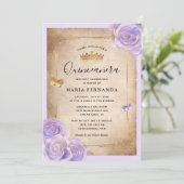 Leichte Lila und goldene Rose Einladung (Stehend Vorderseite)
