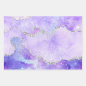 Leichte Lila und silberne Imitate Glitzer Pastell Geschenkpapier Set (Vorderseite 3)