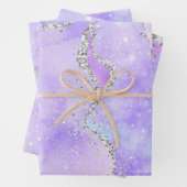 Leichte Lila und silberne Imitate Glitzer Pastell Geschenkpapier Set (Beispiel)