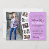 Leichte Lila und weiße Filmstreifen 6 Foto Abschlu Einladung (Vorderseite)