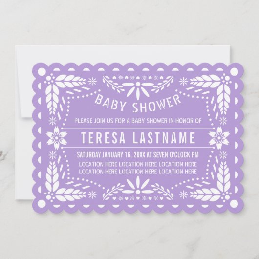 Leichte lila, weiße Papadeier-Pikadomusiendusche Einladung (Vorderseite)