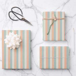 Leichte Orange/magere grüne/gelbe Streifen Geschenkpapier Set