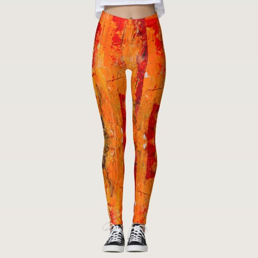 Leichte Orangefarbene Abstrakte Leggings (Vorderseite)