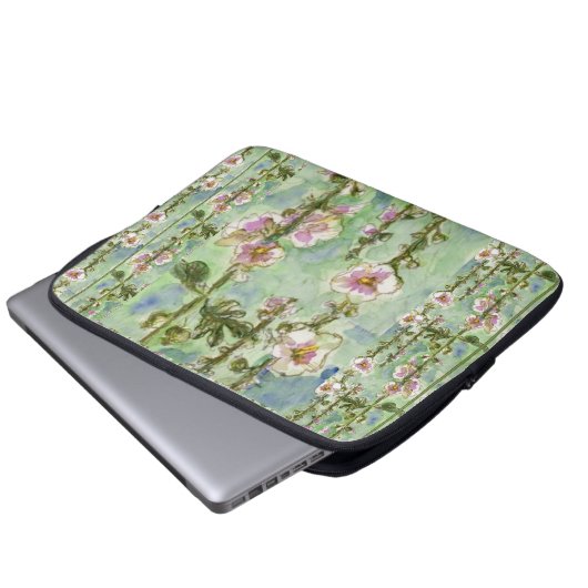 Leichte, rosa Blume und grüne Laptop Sl Laptopschutzhülle (Vorne Knopf)