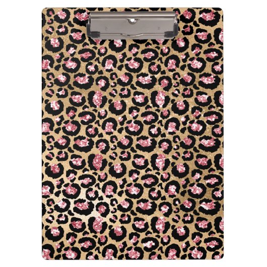 Leichte rosa Foil- & Gold-Glam Glitzer Leopard Spo Klemmbrett (Vorderseite)