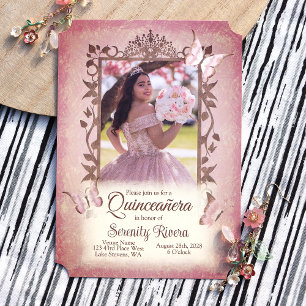 Leichte rosa Schmetterlinge, Verziert-braune Quinc Einladung