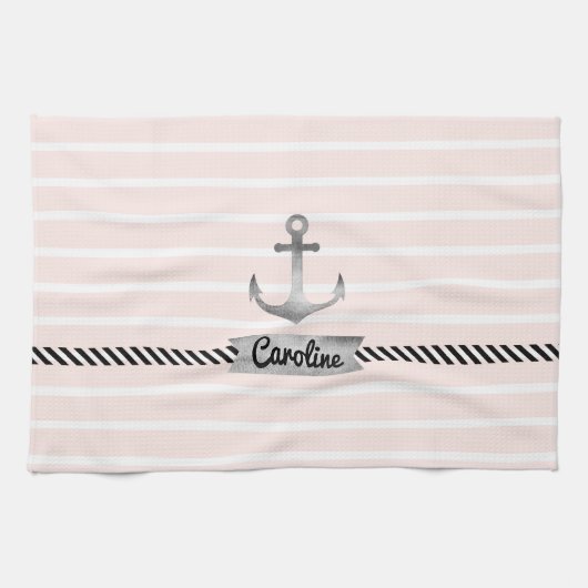 Leichte rosa Streifen Graufarbener Anker nach Maß Handtuch (Horizontal)