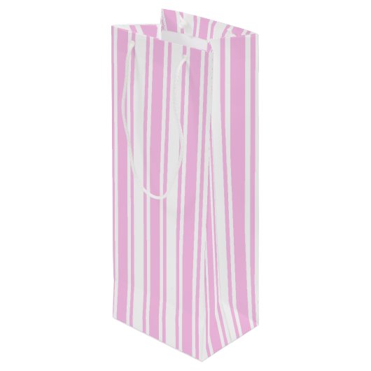 Leichte, rosa und weiße Streifen aus Süßigkeiten Geschenktüte Für Weinflaschen (Rückseite Schrägansicht)