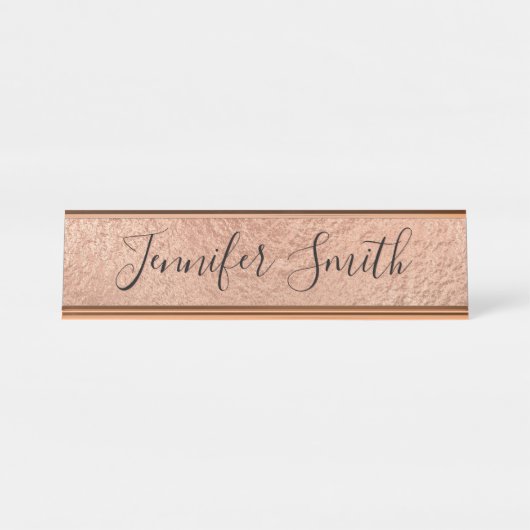 Leichte Rose Gold Imitate Forelle Textur Schreibtischnamensplakette (Vorderseite )