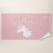 Leichte Rose Rosa Weißes magisches Einhorn Strandtuch (Vorderseite)