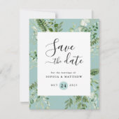 Leichte Sage und blaue Eukalyptus Save the Date (Vorderseite)
