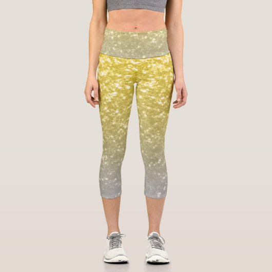 Leichte, silbergraue Imitate Glitzern Capri Leggings (Vorderseite)