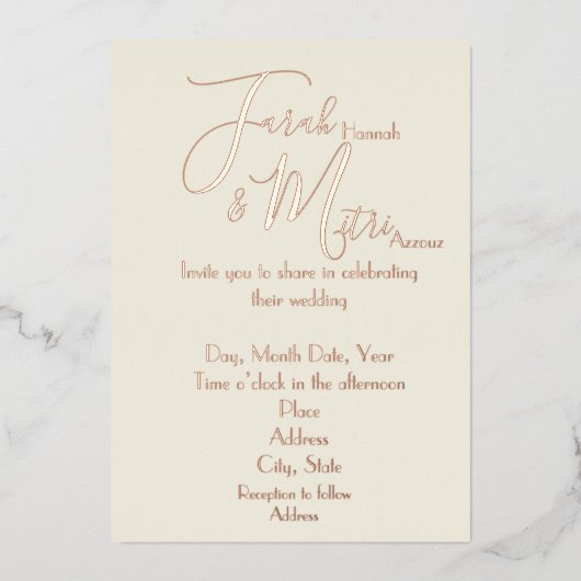 Leichte und luftige Rose Gold Foil Hochzeit Einlad Folieneinladung (Vorderseite)