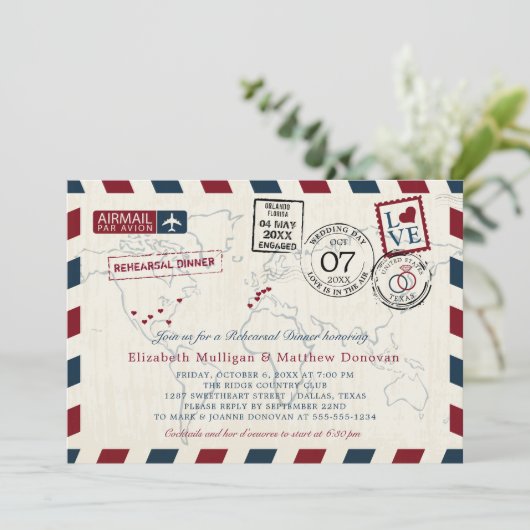 Leichte Vintage Karte Hochzeitliches Probe-Dinner (Stehend Vorderseite)