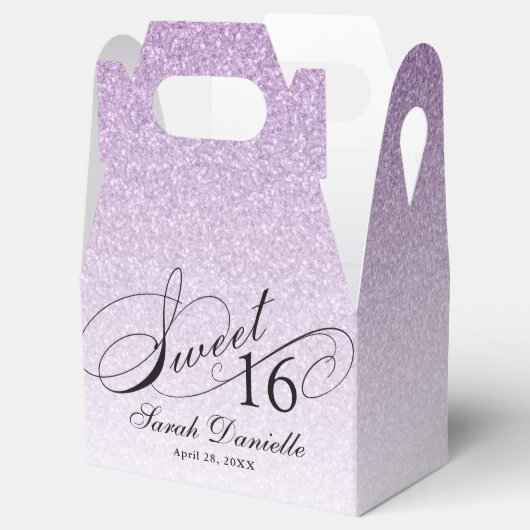Leichter Lila Glam Glitzer Sweet 16 Custom Party Geschenkschachtel (Geöffnet)