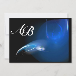LEICHTER VOGEL IN BLAUEM MONOGRAMM EINLADUNG
