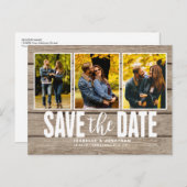 Leichtes Holz - Rustikale FotoCollage Save the Dat Ankündigungspostkarte (Vorne/Hinten)
