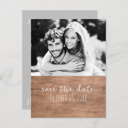 Leichtes Holz SAVE THE DATE rustikales Hochzeitsst Ankündigungspostkarte (Vorne/Hinten)