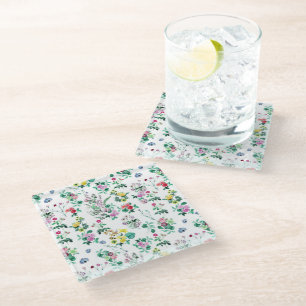 Leichtes hübsches Sommerblumenmuster Glasuntersetzer